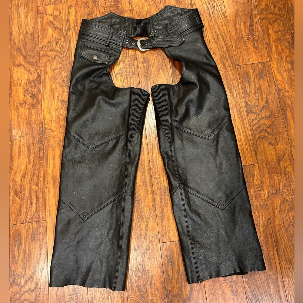 Harley Davidson men’s Stock II leather chaps black size Medium